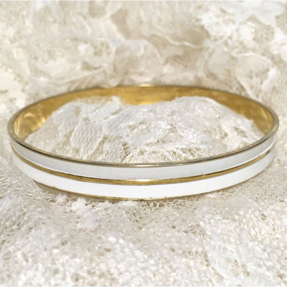Vintage Monet Enameled Bangle Bracelet Gold tone 80s 90s Jewelry